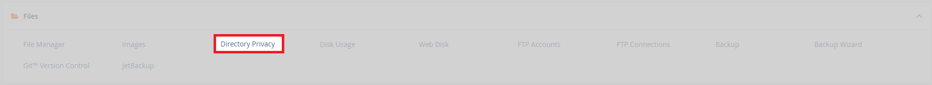cPanel with Directory Privacy highlighted