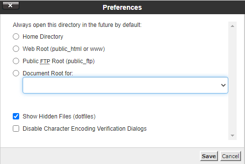 cPanel enable hidden files in settings