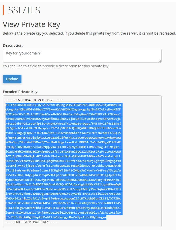cpanel SSL copy the private key