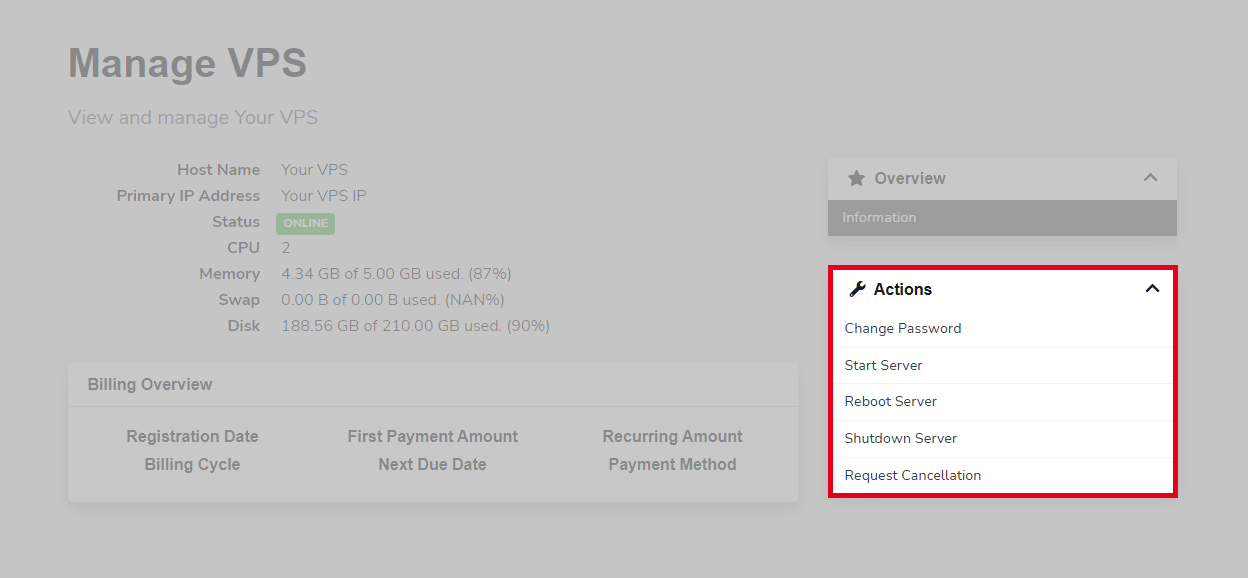 VPS manager commands list