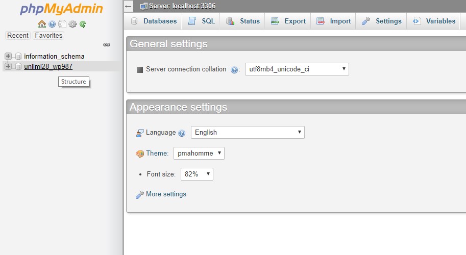 screenshot of database in PHPMyAdmin